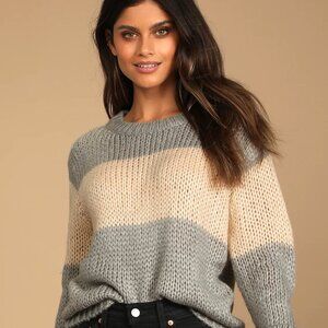 Mellow Thoughts Grey Color Block Knit Sweater
